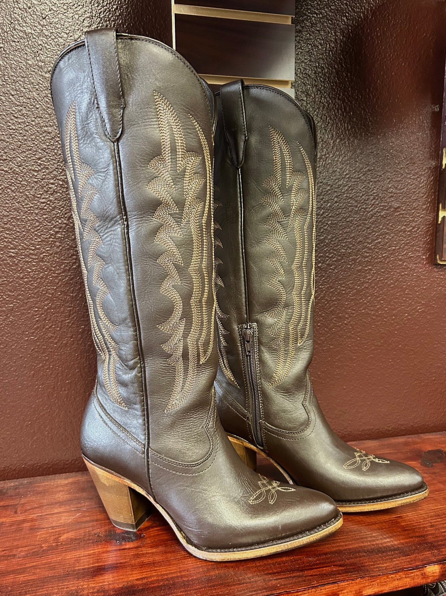 Destiny Brown Knee High Snip Toe Boot