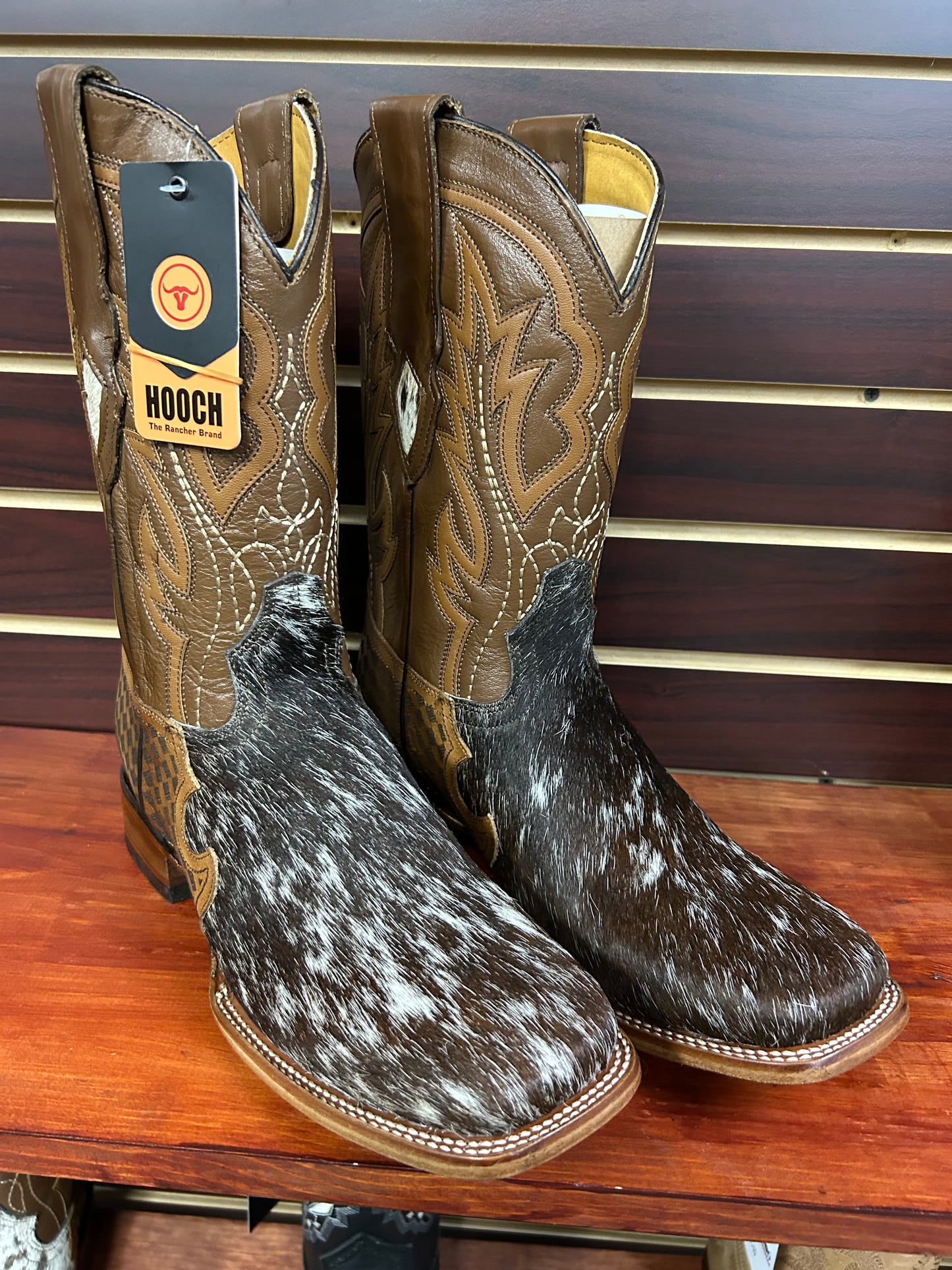 Hooch Cow Hide Wide Square Toe Boots