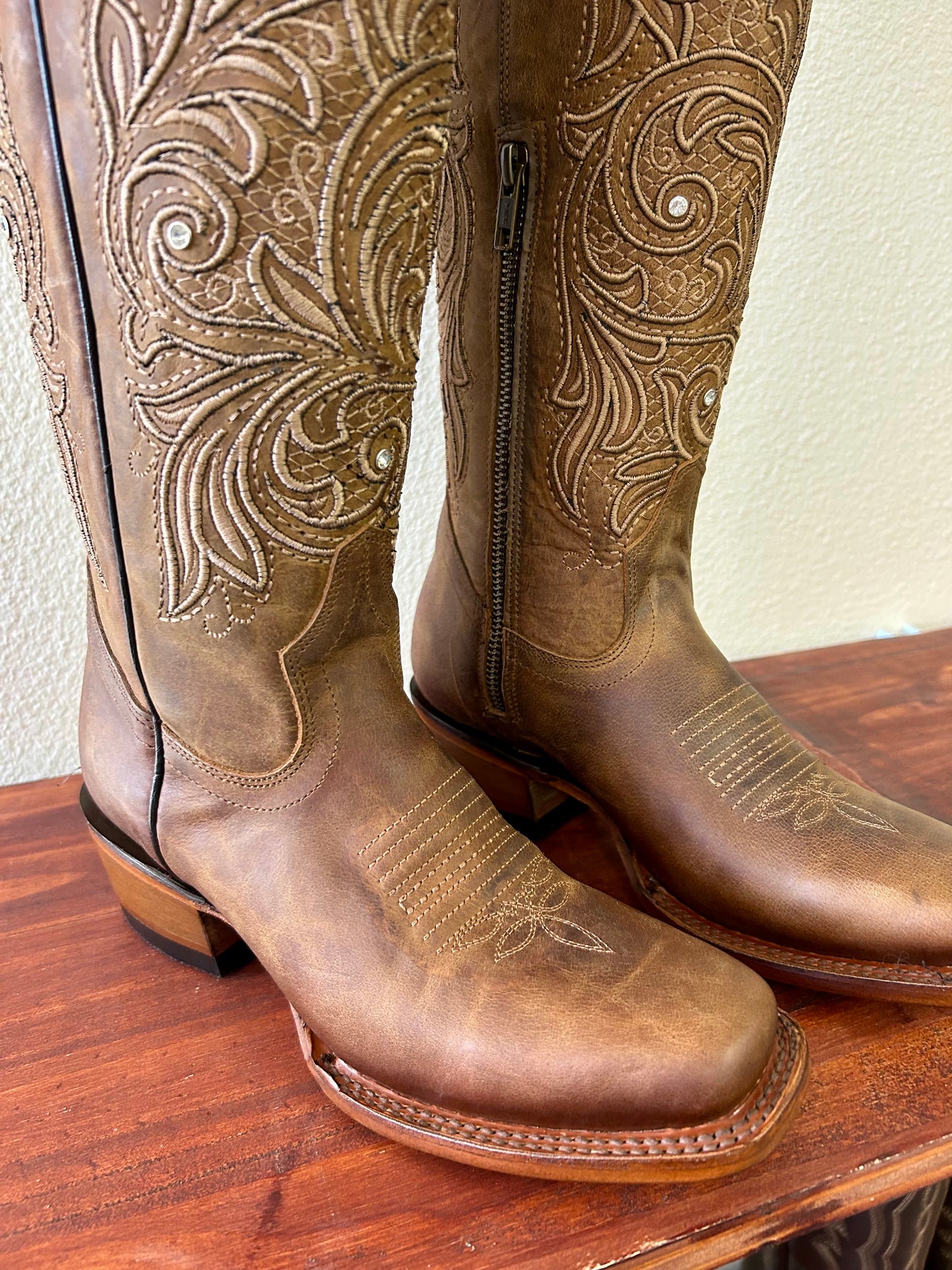 Cognac Brown Tall Square Toe Boot