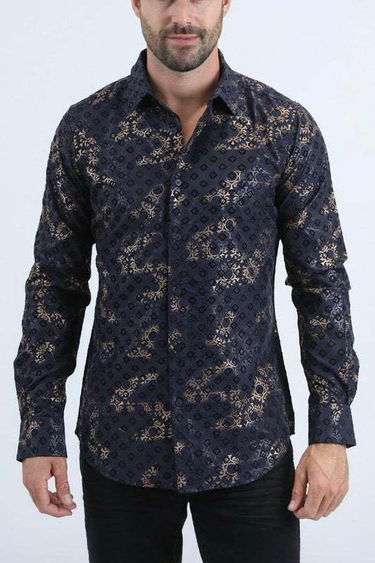 Dark Blue and Gold Long Sleeve Shirt
