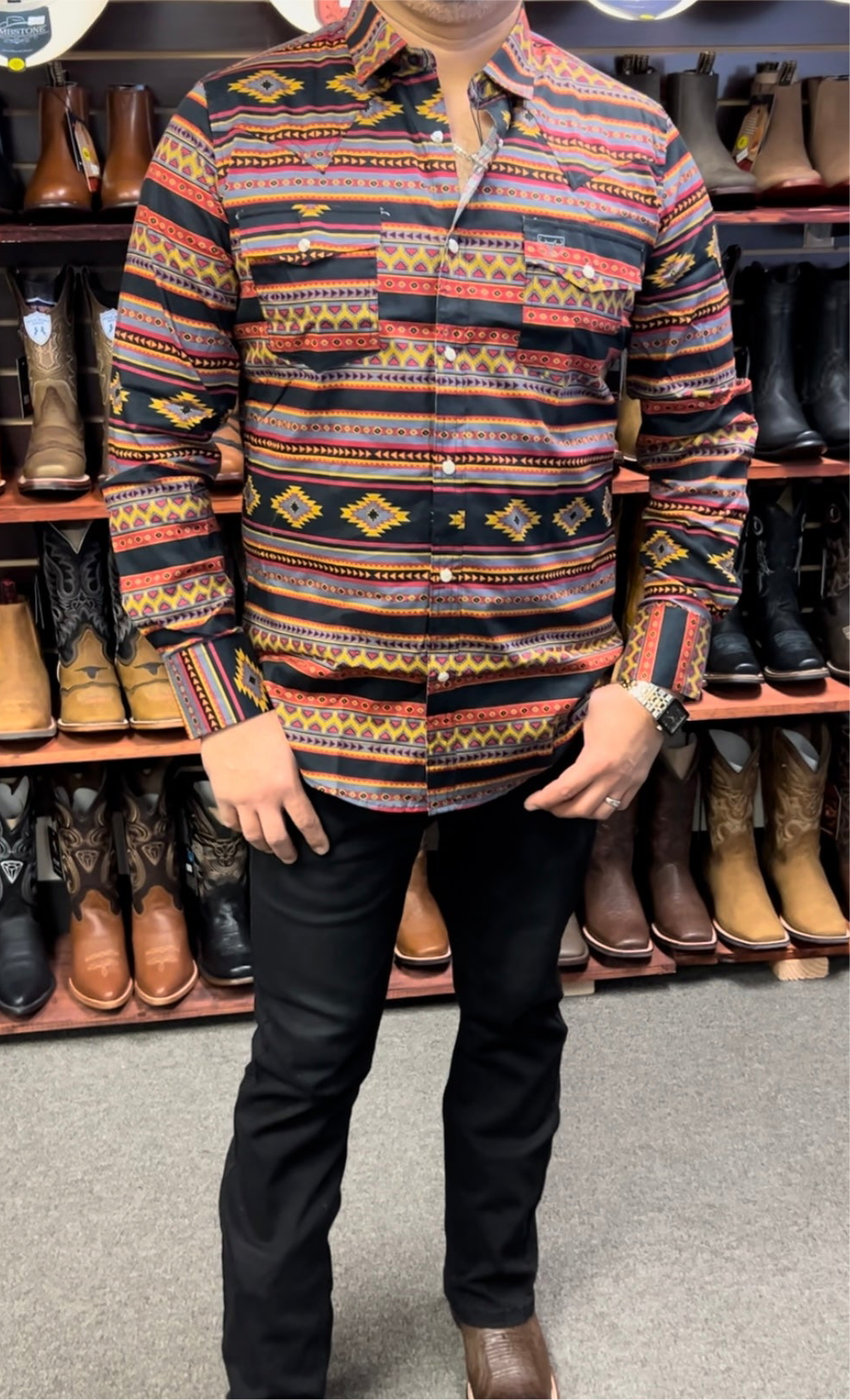 Red Aztec Print Dress Shirt