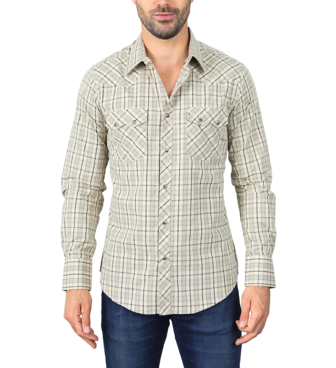 Beige Western Checkered Long Sleeve Shirt