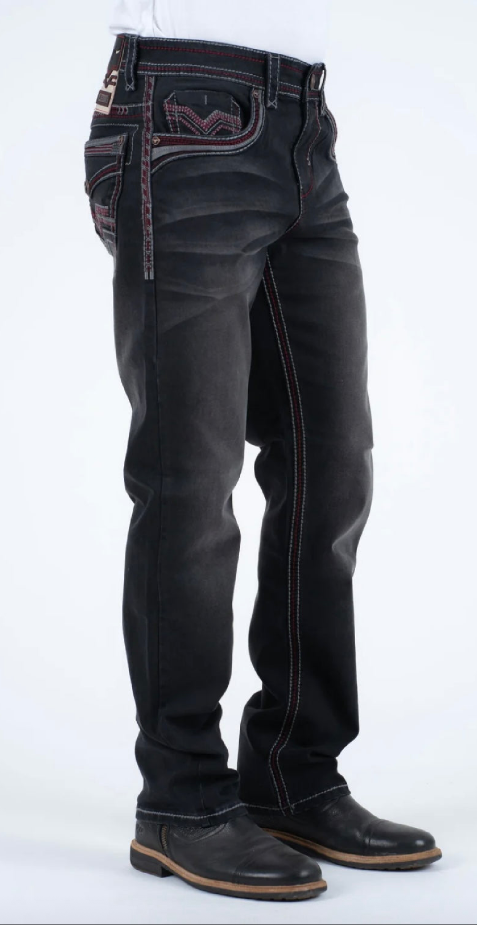 Faded Black with Red Trim Slim Bootcut Jeans