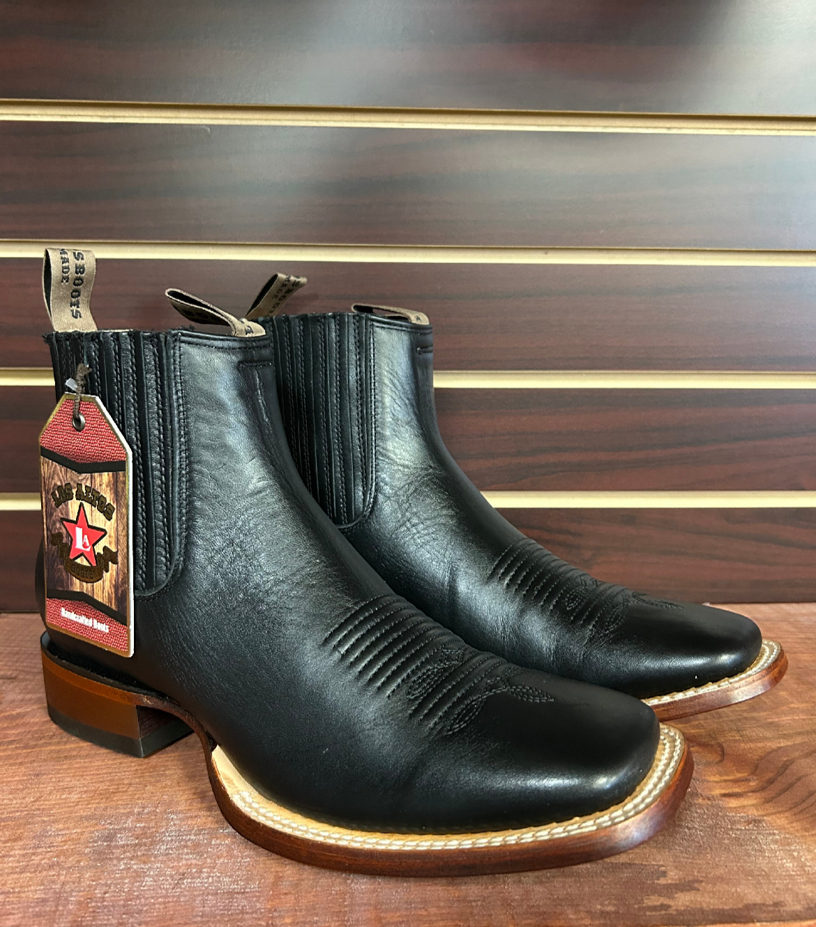 Square Toe Deer Skin Men’s Ankle Boot (Black)