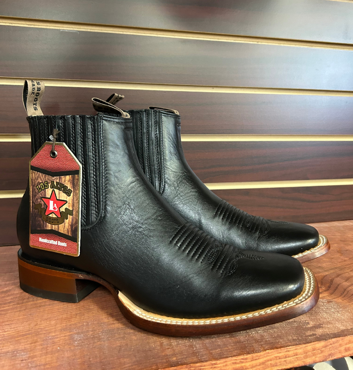 Square Toe Deer Skin Men’s Ankle Boot (Black)