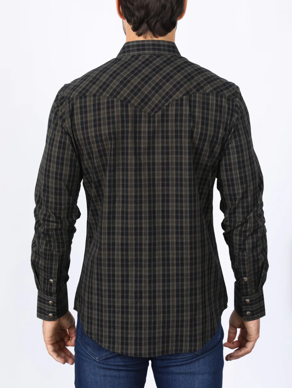 Black & Brown Western Checkered Long Sleeve Shirt