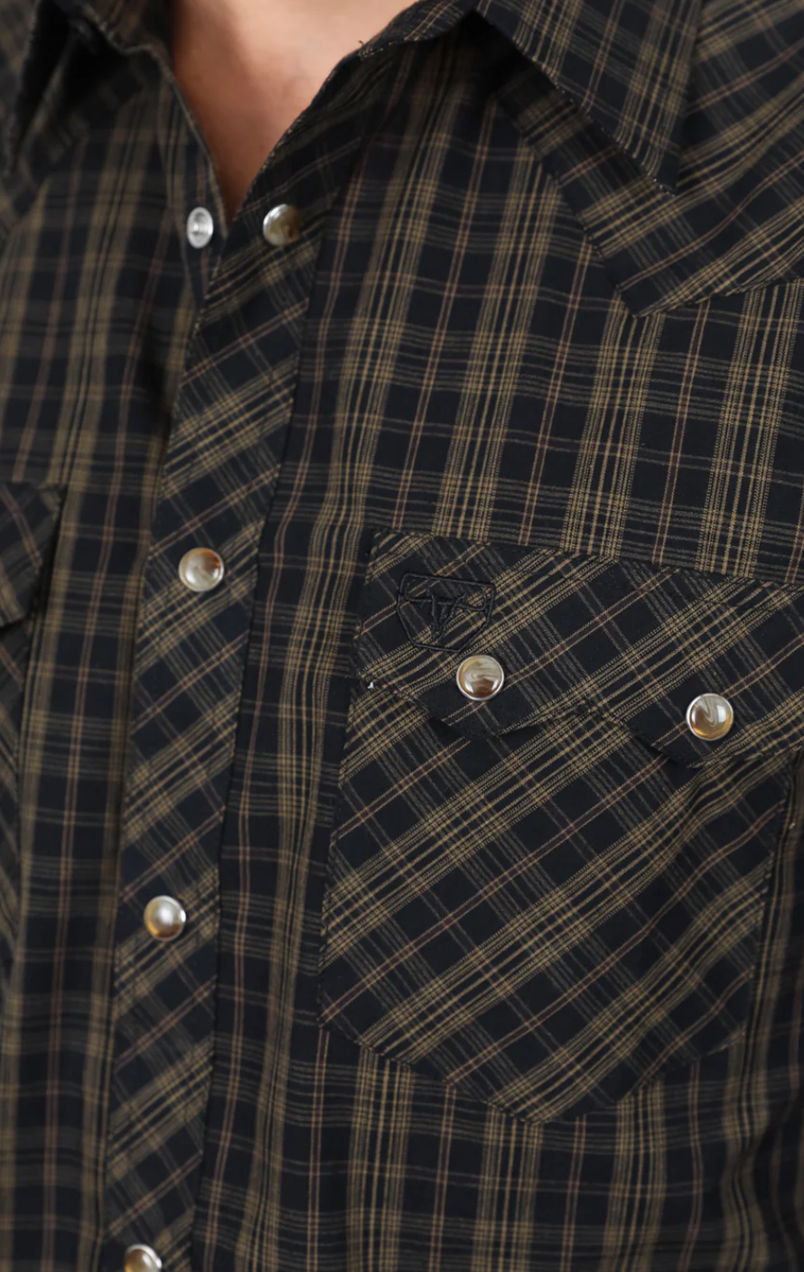 Black & Brown Western Checkered Long Sleeve Shirt