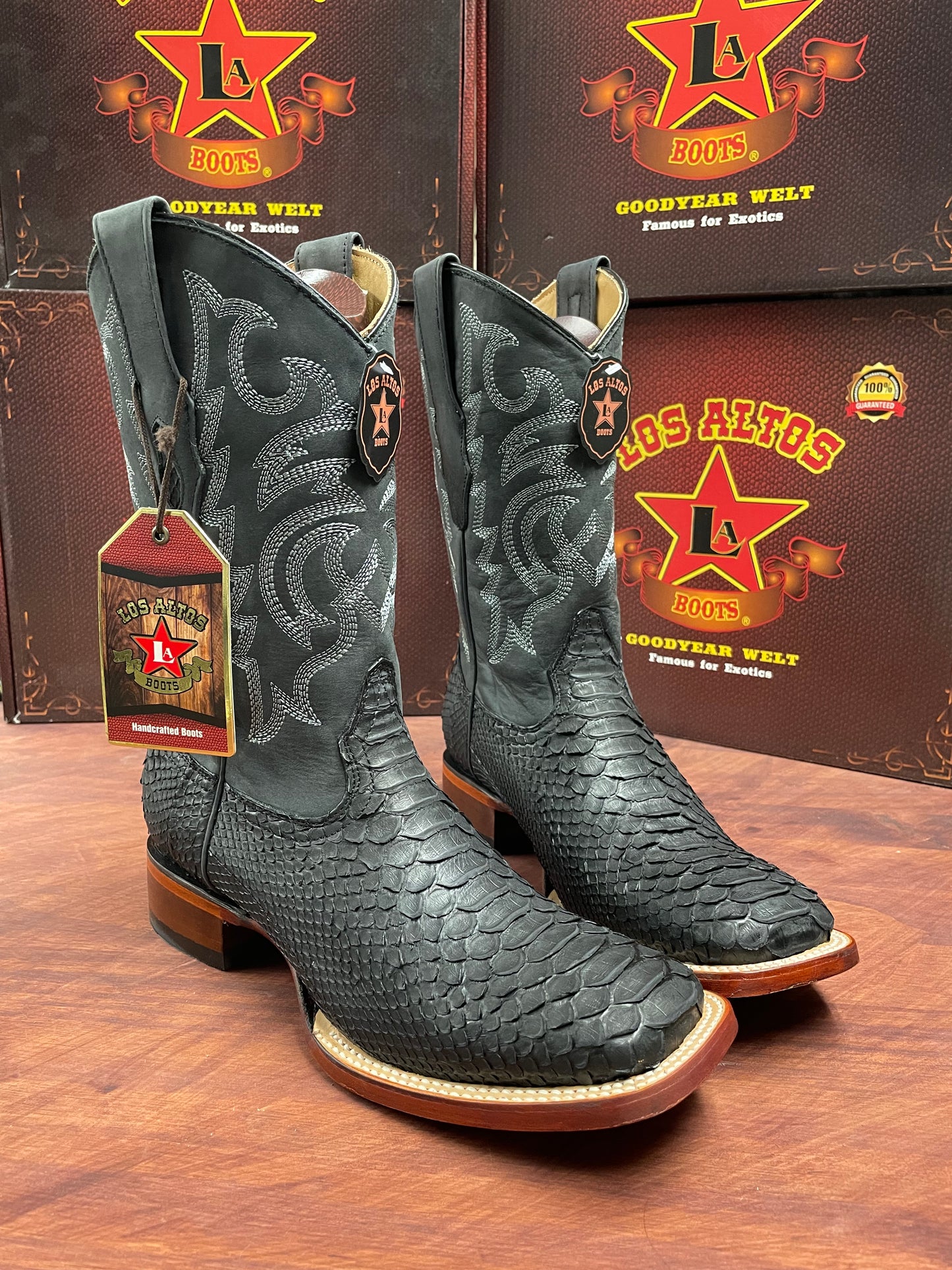 Los Altos Suede Black Genuine Python Boot