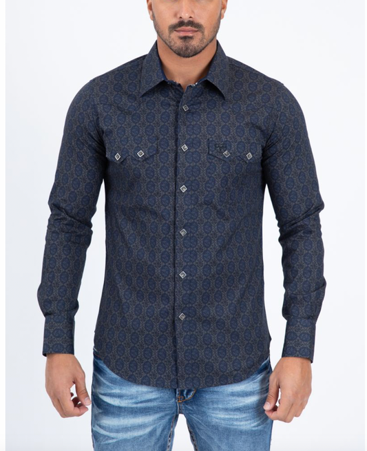 Men’s Dark Navy Design Long Sleeve Shirt