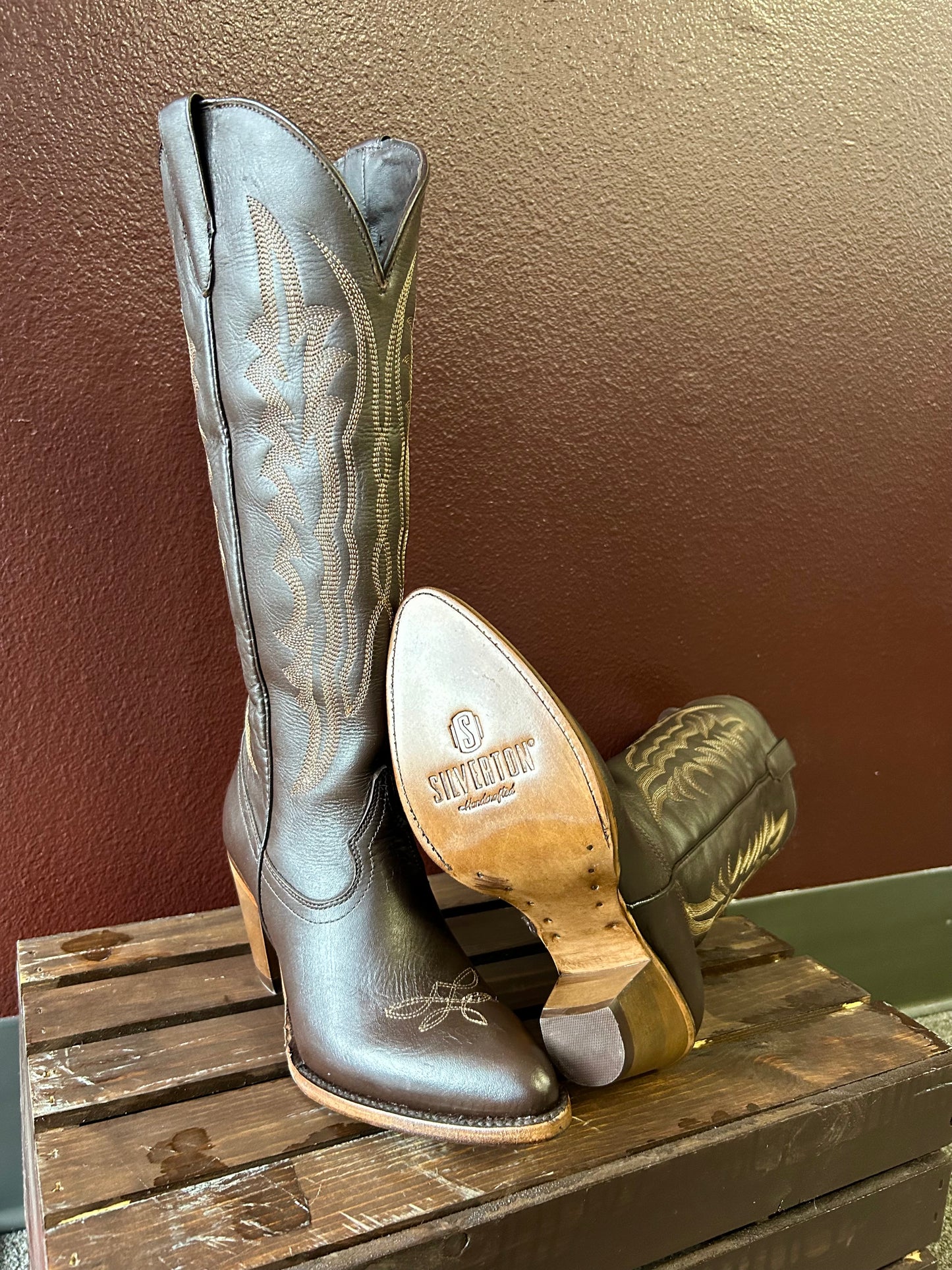 Destiny Brown Knee High Snip Toe Boot