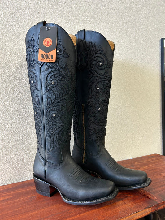 Matte Black Tall Square Toe Boot