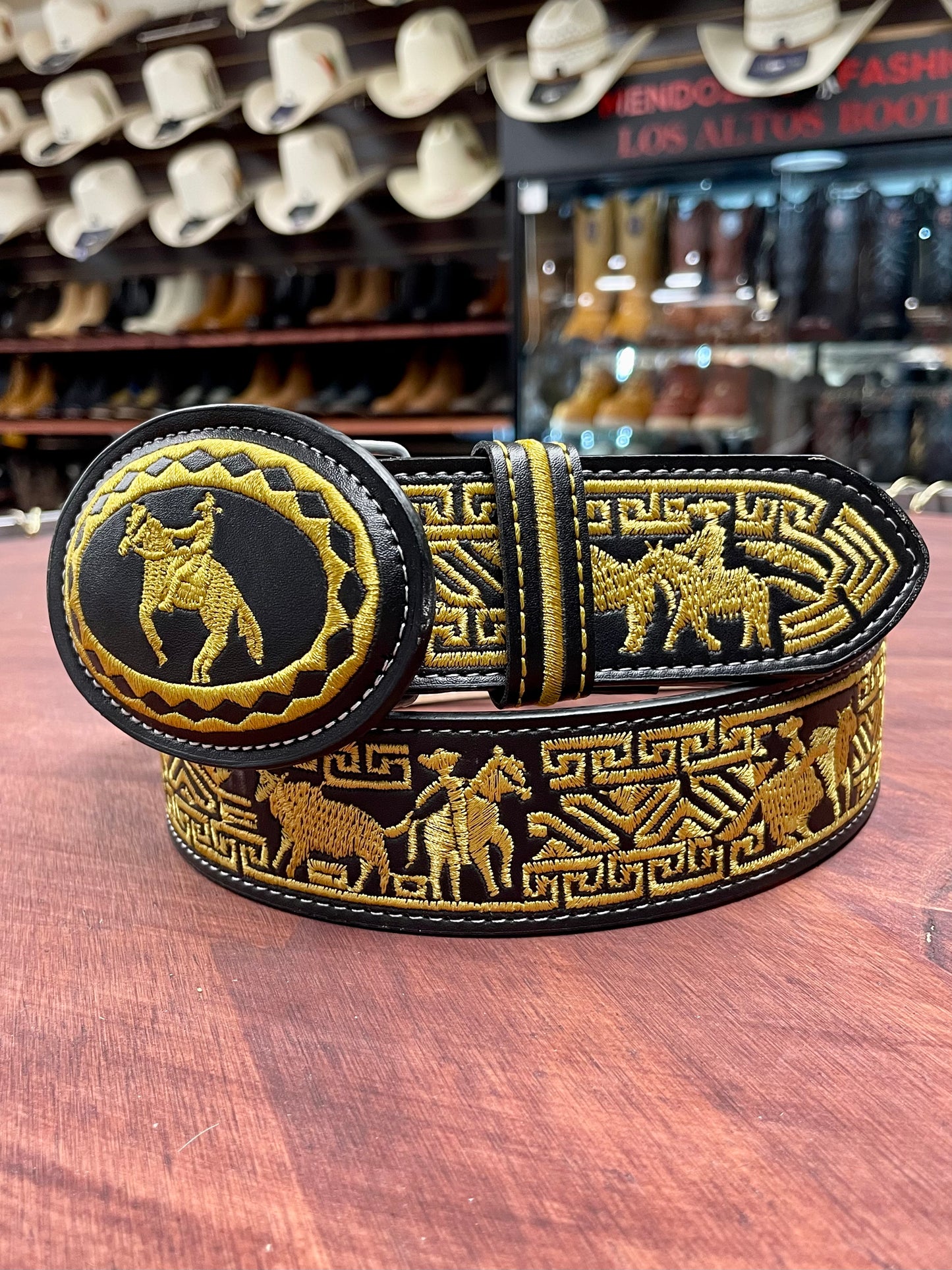 Yellow Embroidered Rider Black Belt