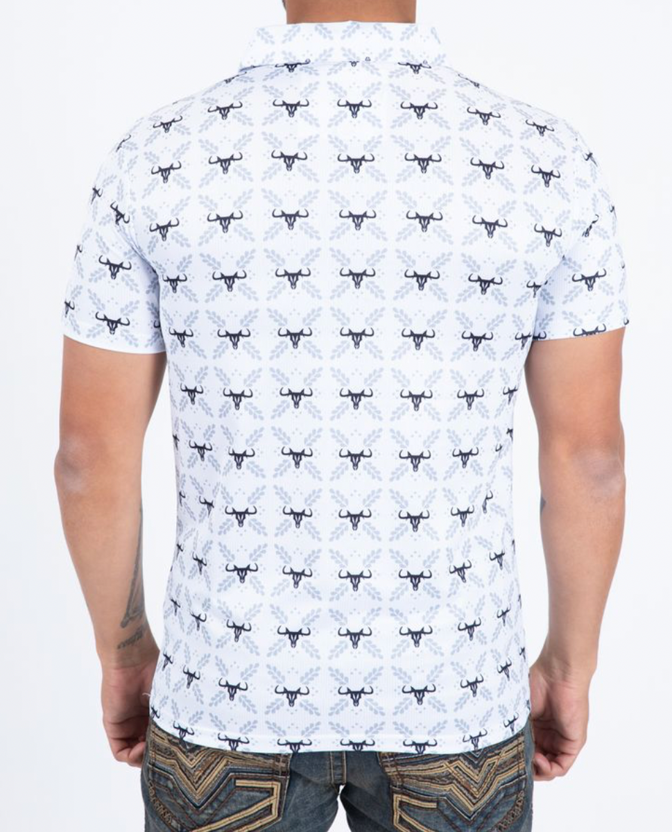 White Western Longhorn Polo Shirt
