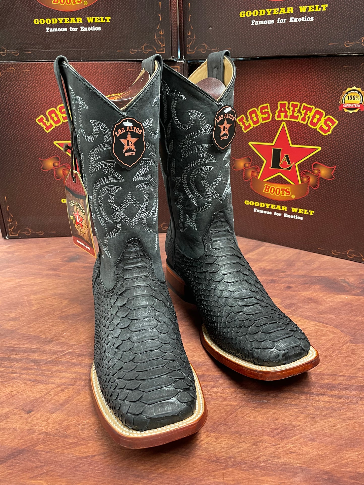 Los Altos Suede Black Genuine Python Boot