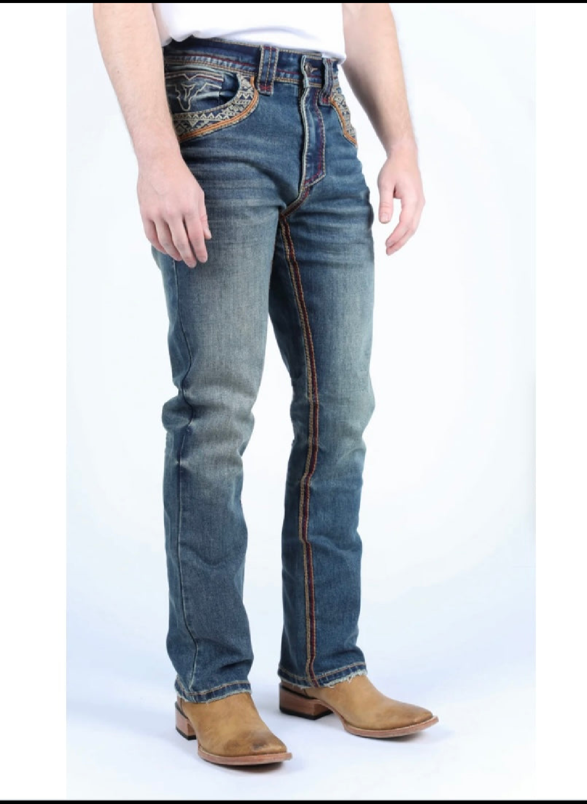 Blue Wash Slim Bootcut Embroidered Jeans