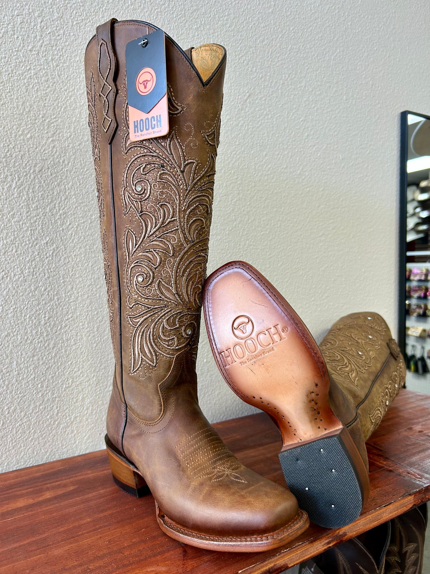 Cognac Brown Tall Square Toe Boot