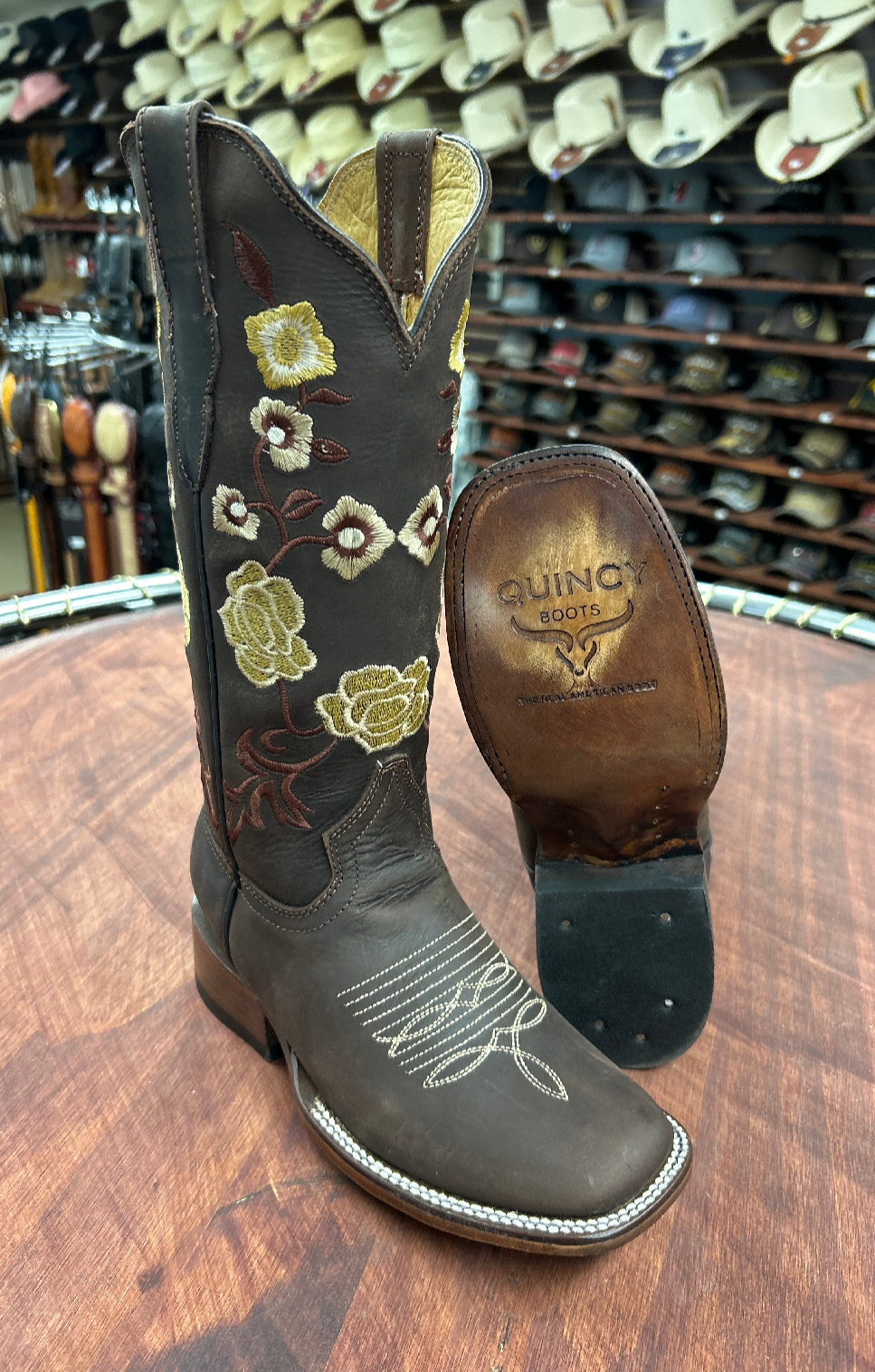 Square Toe Floral Boot (Chocolate)