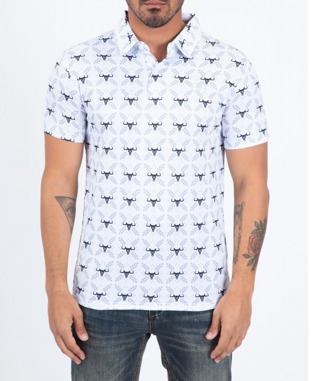 White Western Longhorn Polo Shirt