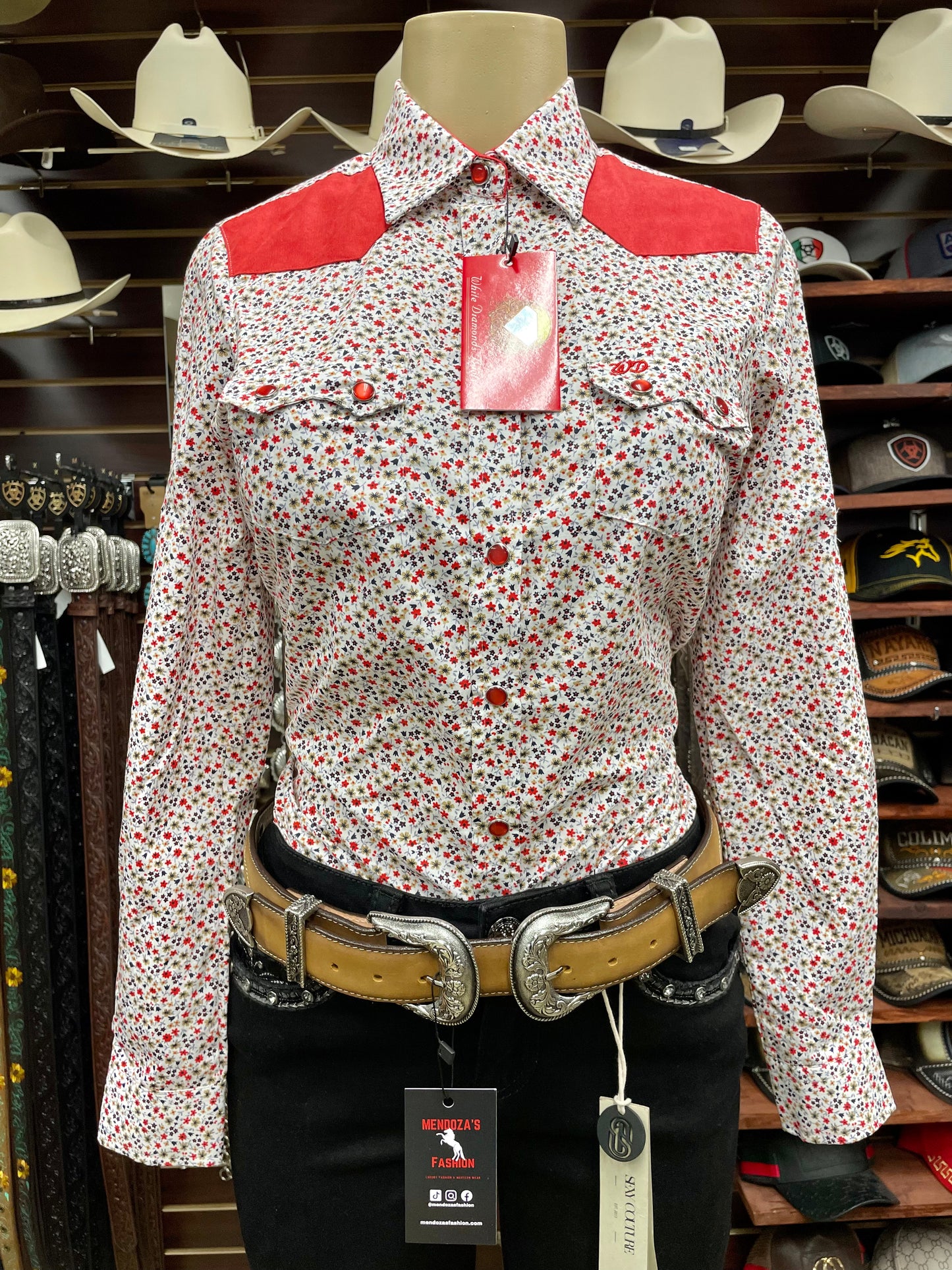 Women’s Western Red Floral Top