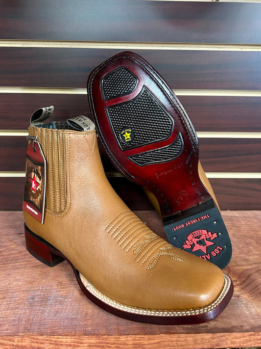 Square Toe Deer Skin Men’s Ankle Boot (Honey)