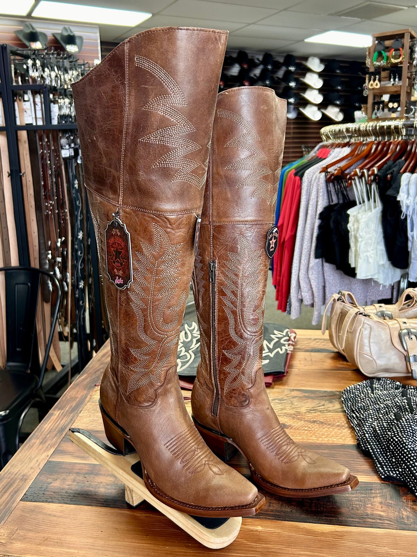 Snip Toe Over the Knee Boot (Light Brown)