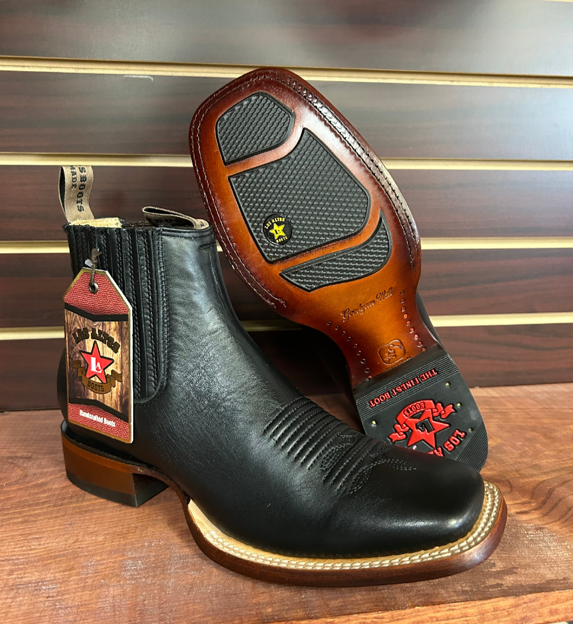 Square Toe Deer Skin Men’s Ankle Boot (Black)