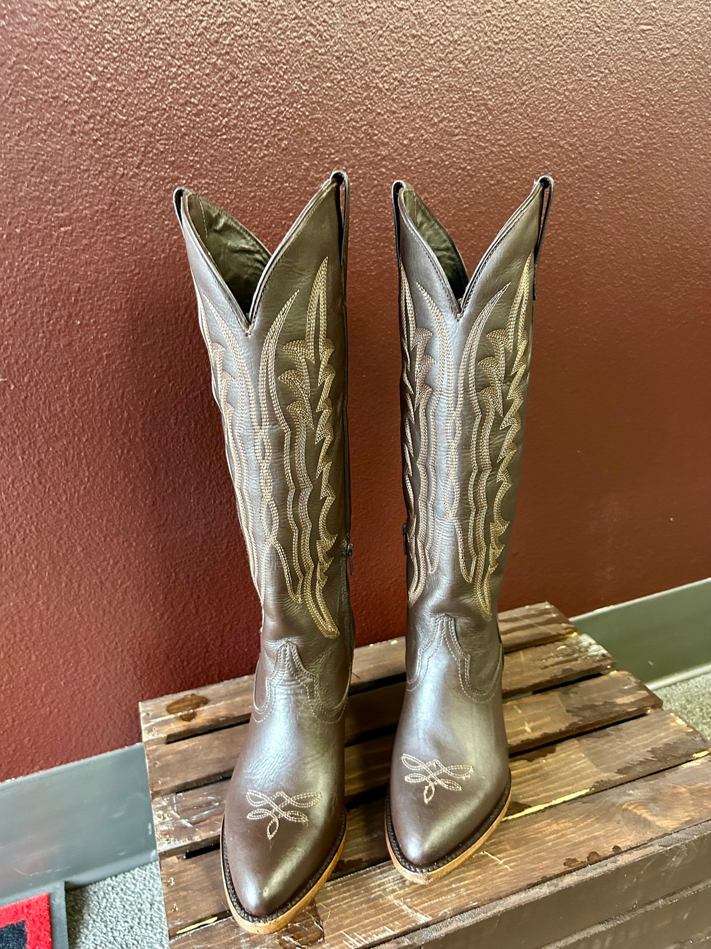 Destiny Brown Knee High Snip Toe Boot