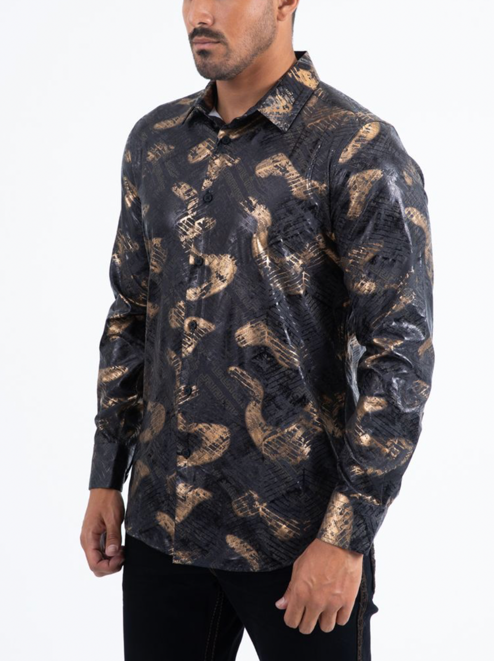 Men’s Black & Gold Elegant Long Sleeve Shirt