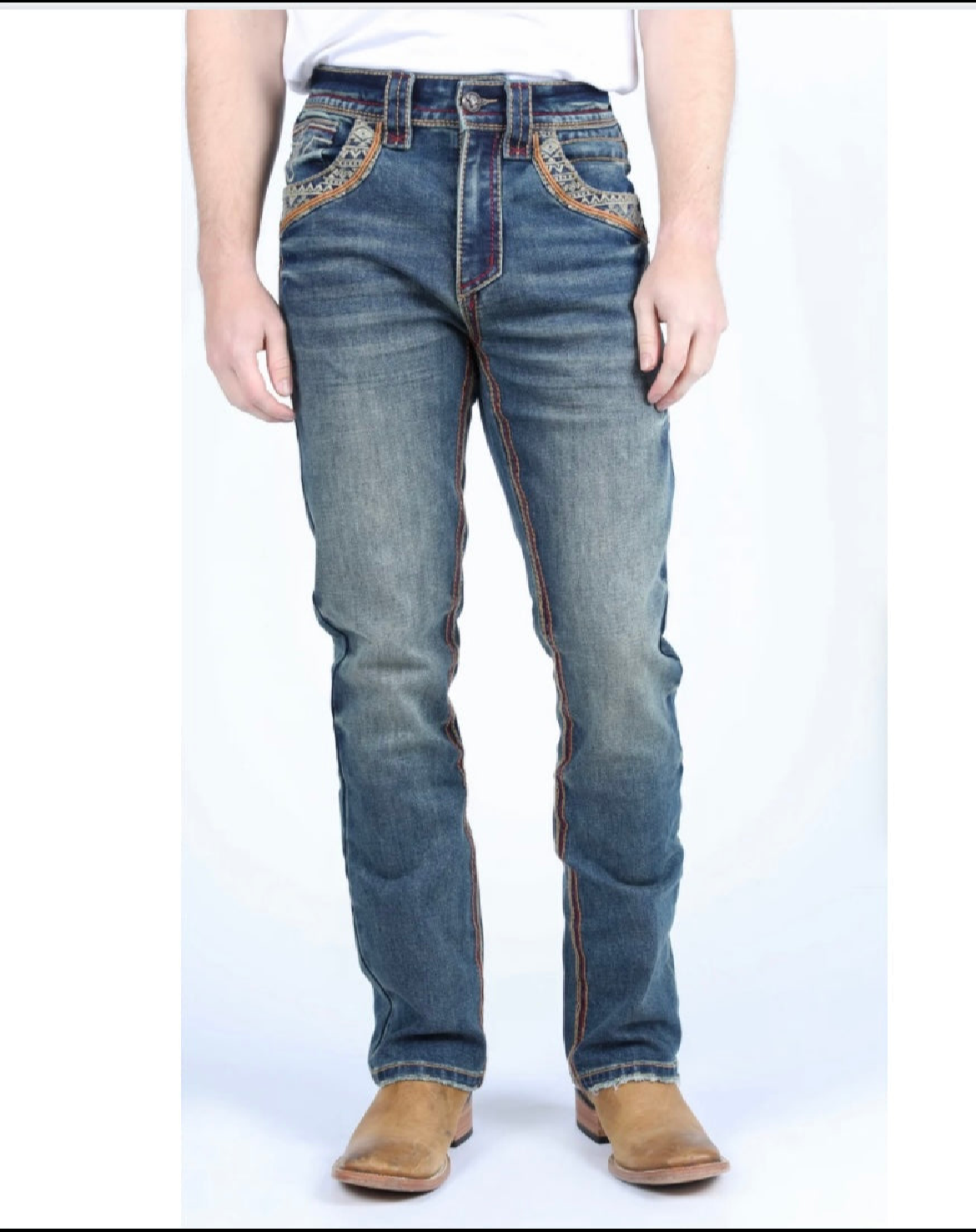 Blue Wash Slim Bootcut Embroidered Jeans
