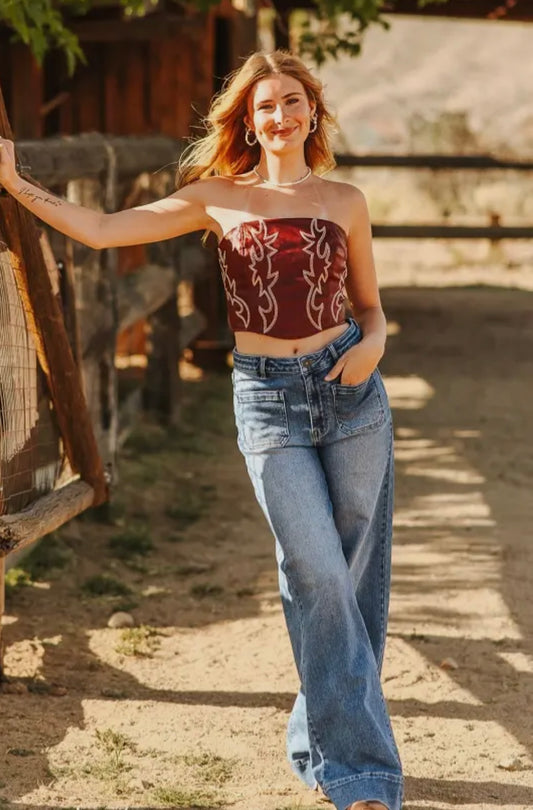 Leather Boot Stitch Burgundy Corset