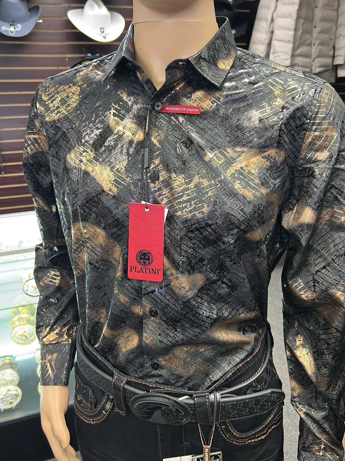 Men’s Black & Gold Elegant Long Sleeve Shirt