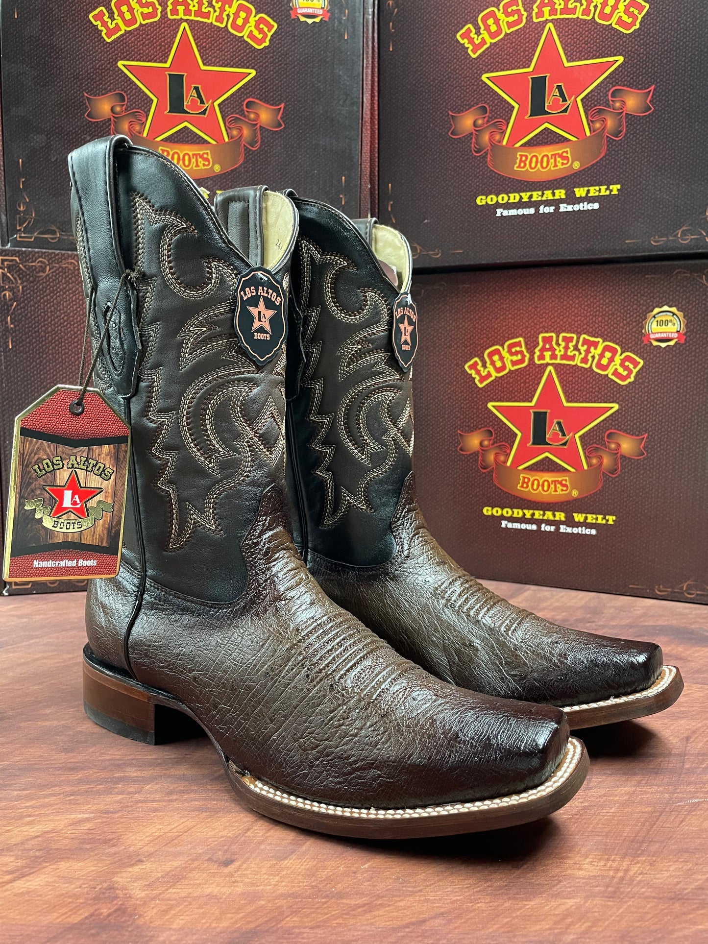 Los Altos Rodeo Genuine Ostrich Belly Blurred Brown Boot