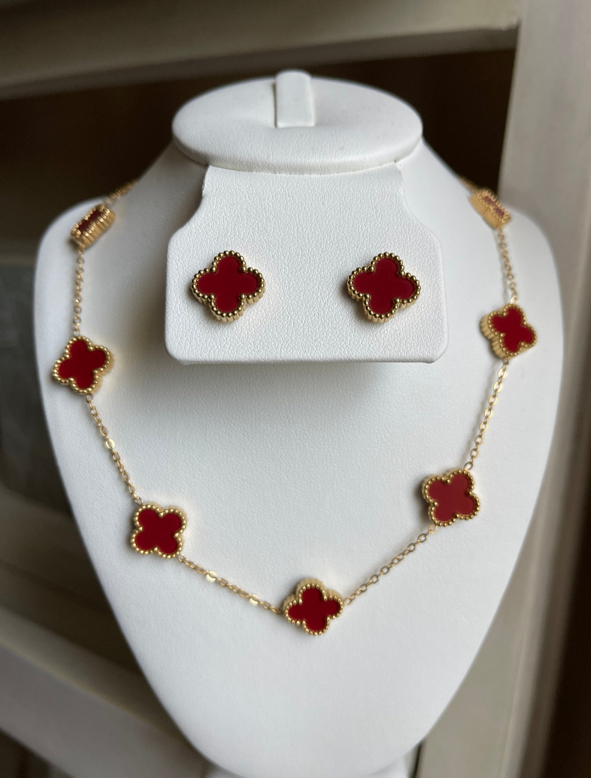 Lucky Necklace & Earrings Set (Gold or Burgundy)