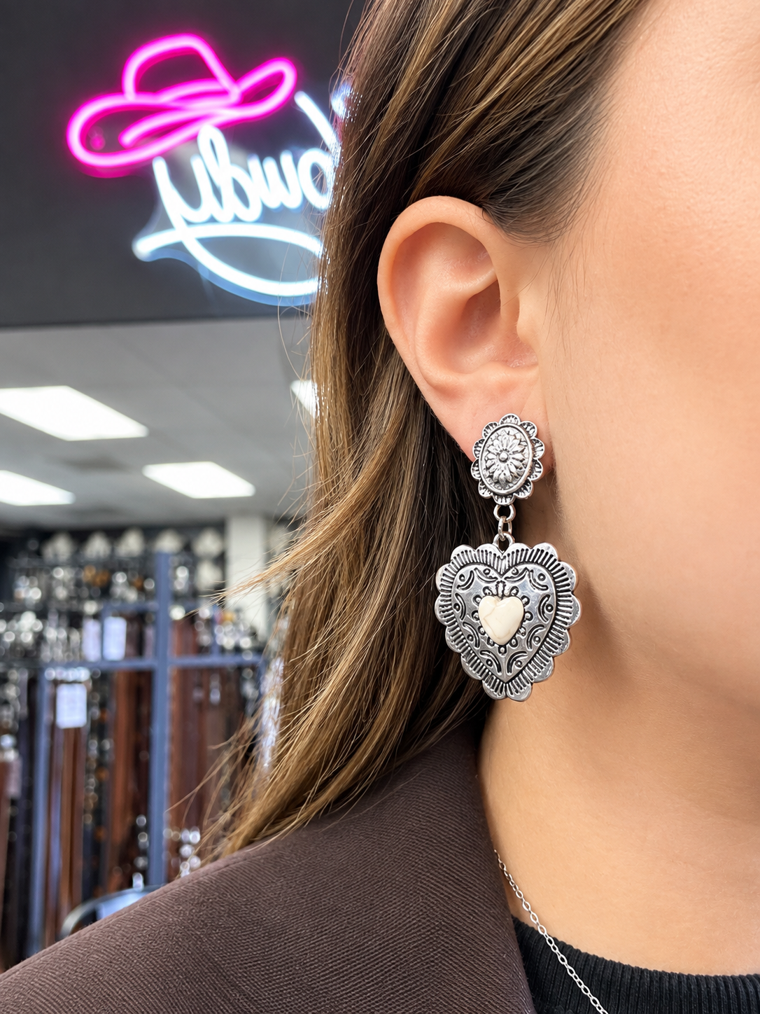 Southwestern Heart Concho Drop Earrings