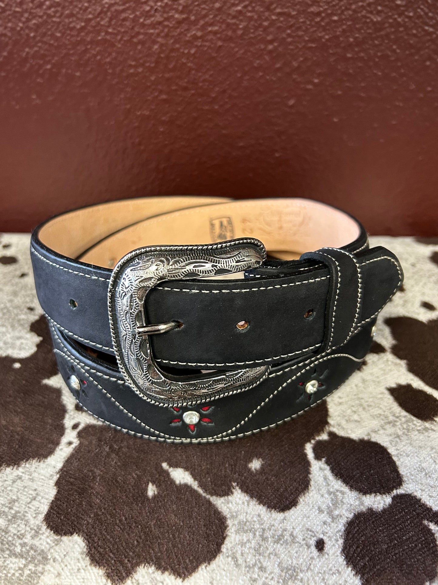 Women’s Black Belt with Red Flower Accents