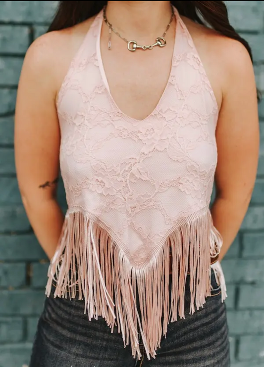 Pink Lace Fridge Hem Halter Top