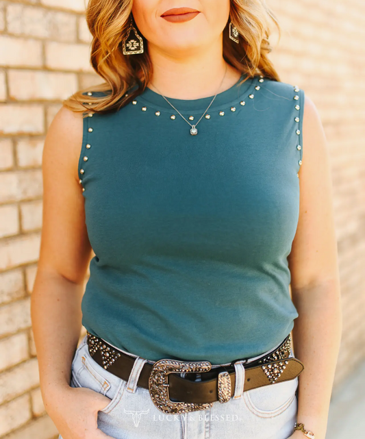 Teal Vintage Silver Studded Tank