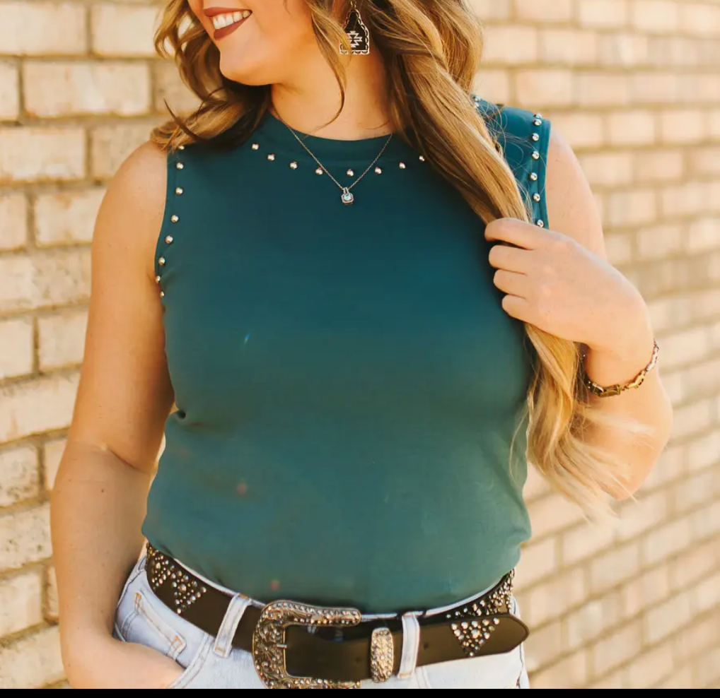 Teal Vintage Silver Studded Tank