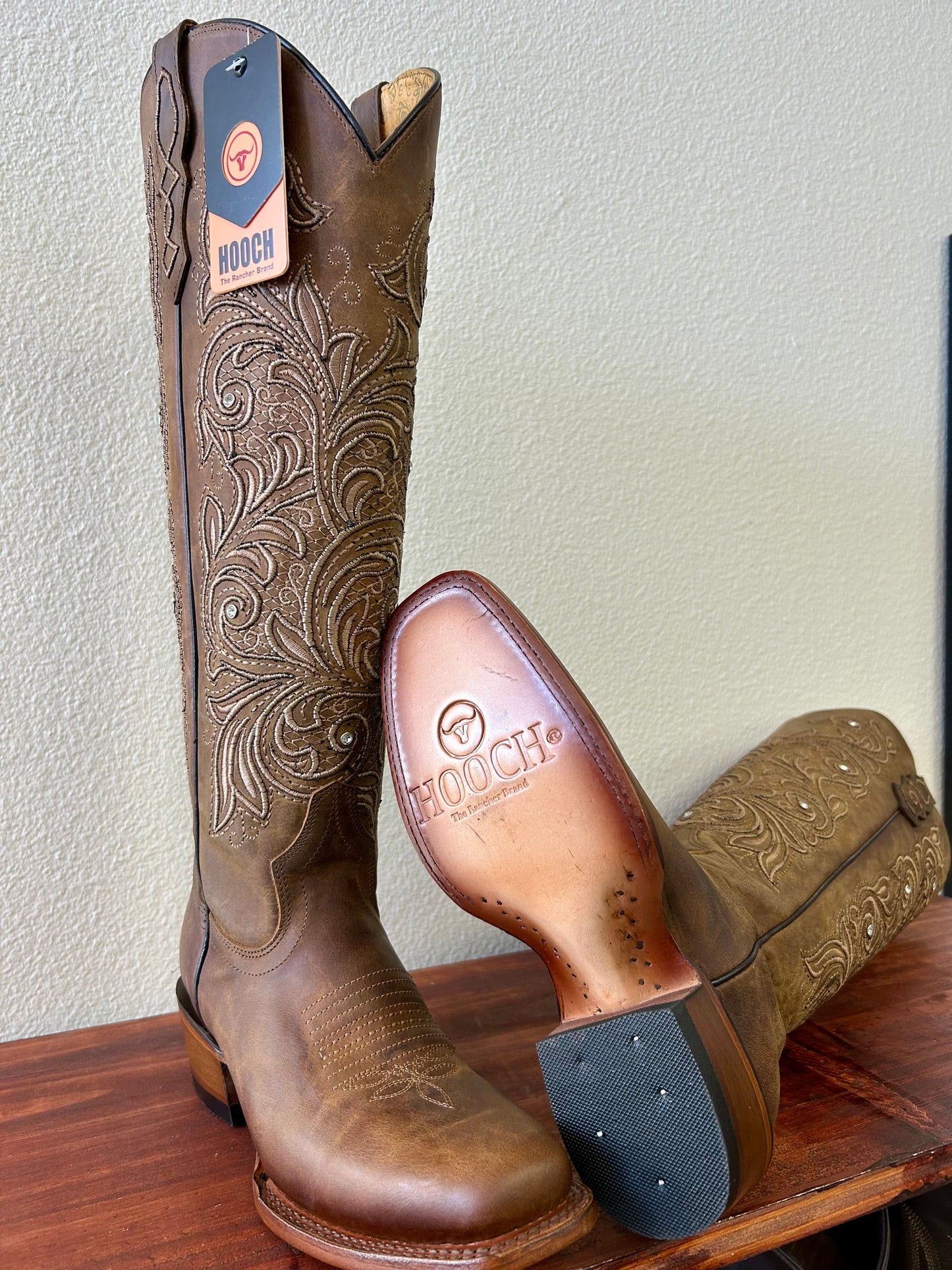 Cognac Brown Tall Square Toe Boot