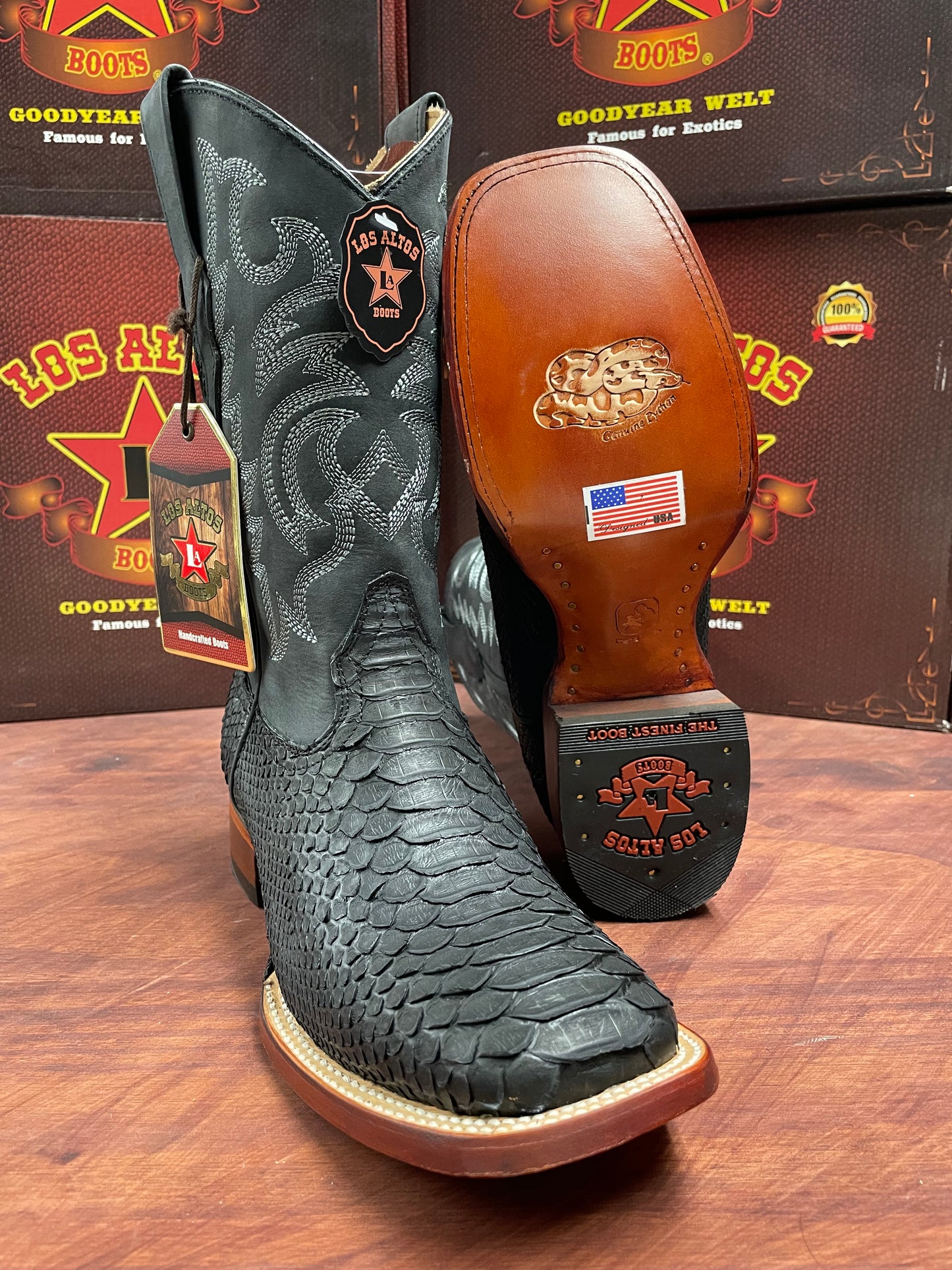 Los Altos Suede Black Genuine Python Boot