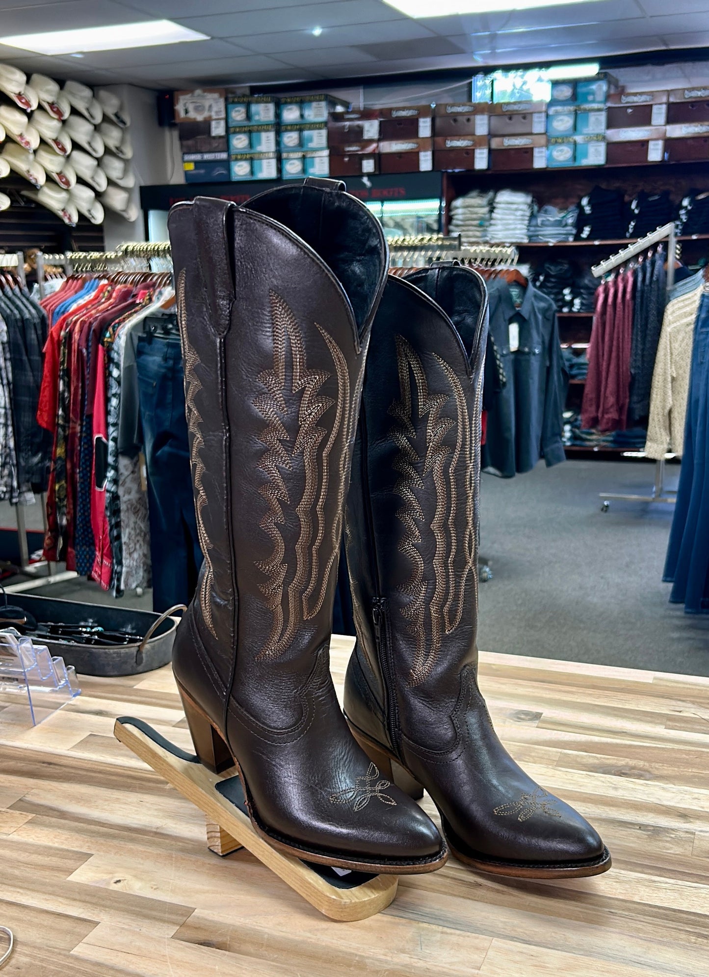 Destiny Brown Knee High Snip Toe Boot