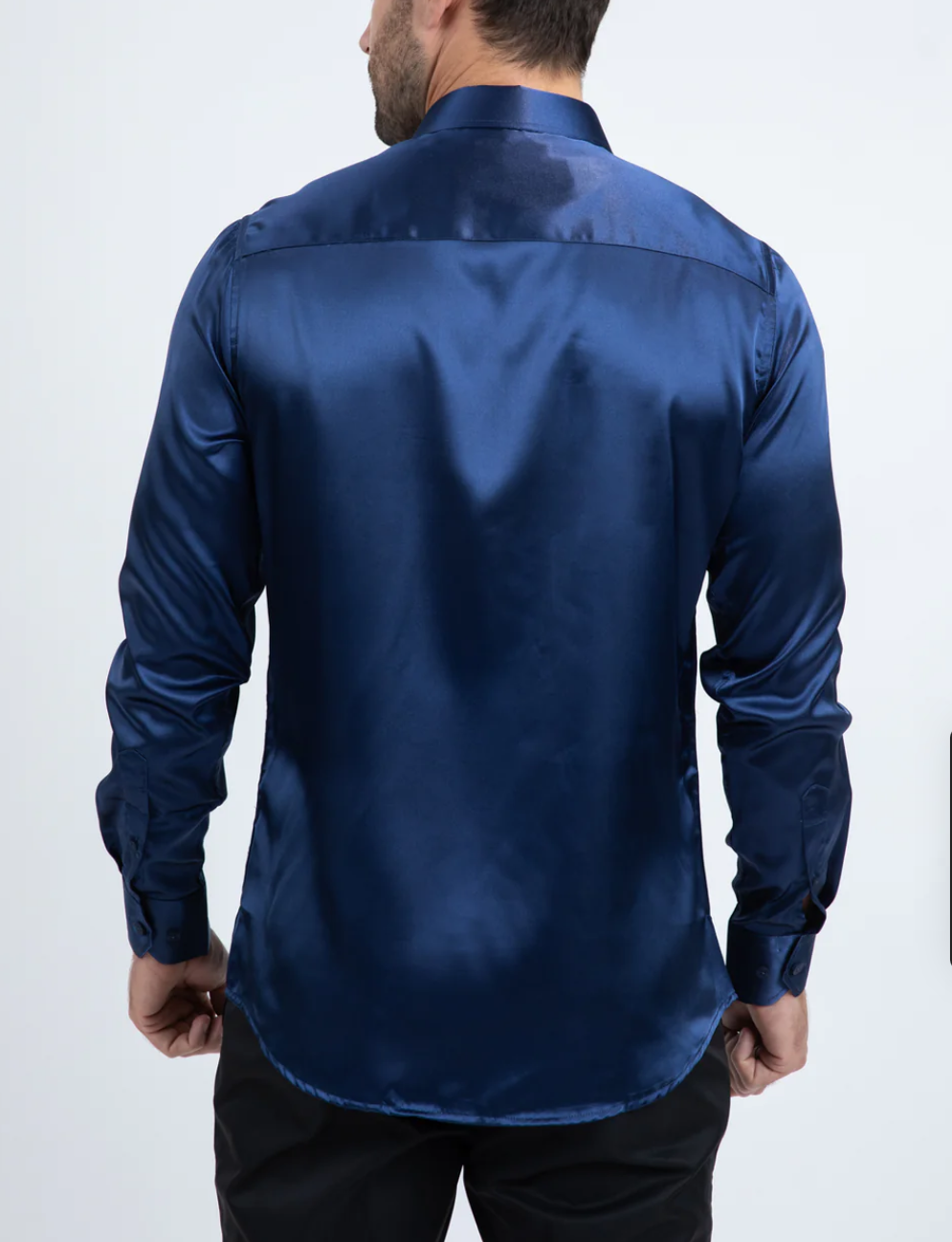Navy Blue Satin Long Sleeve Shirt