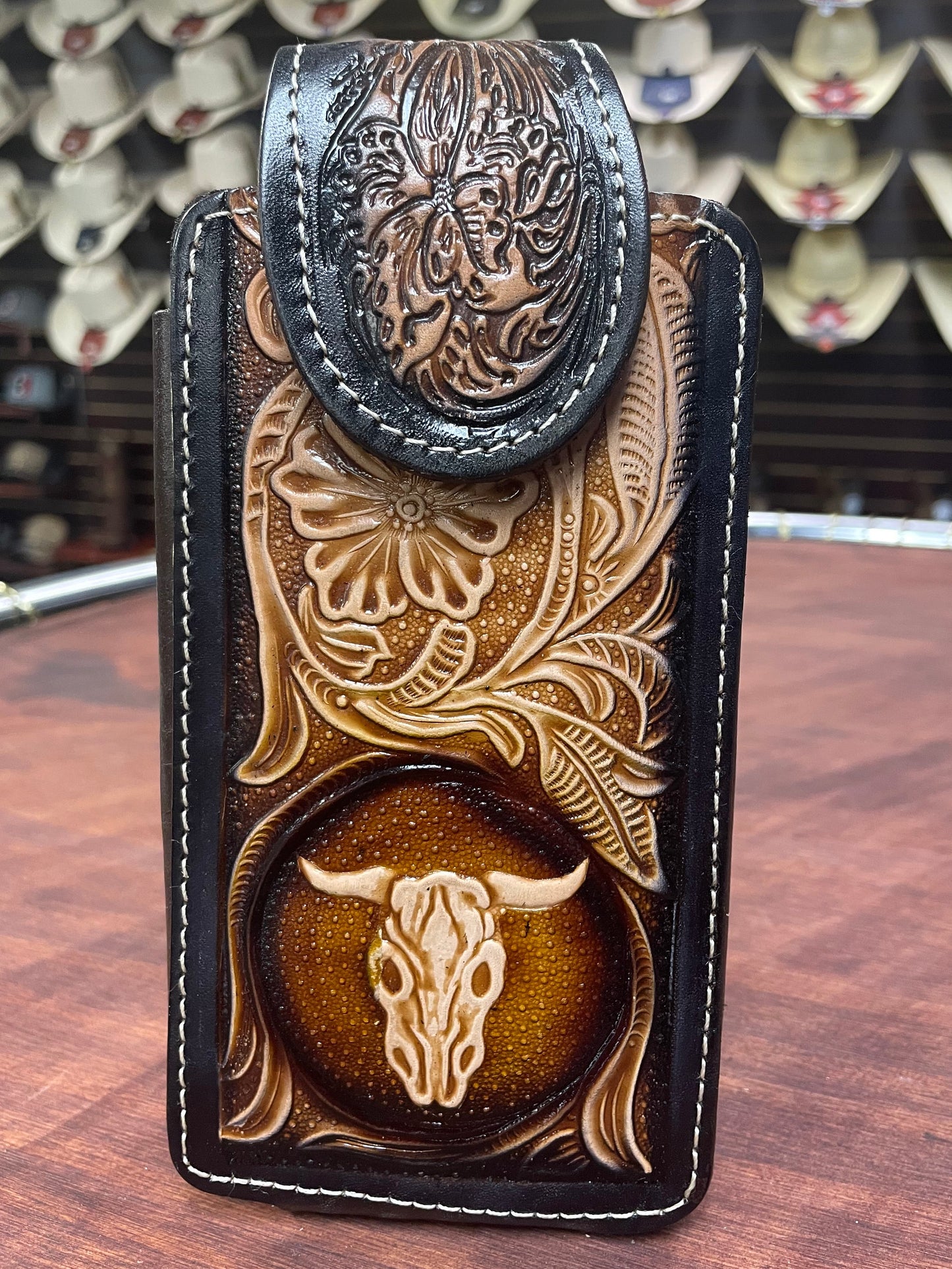 Long Horn Engraved Phone Holster
