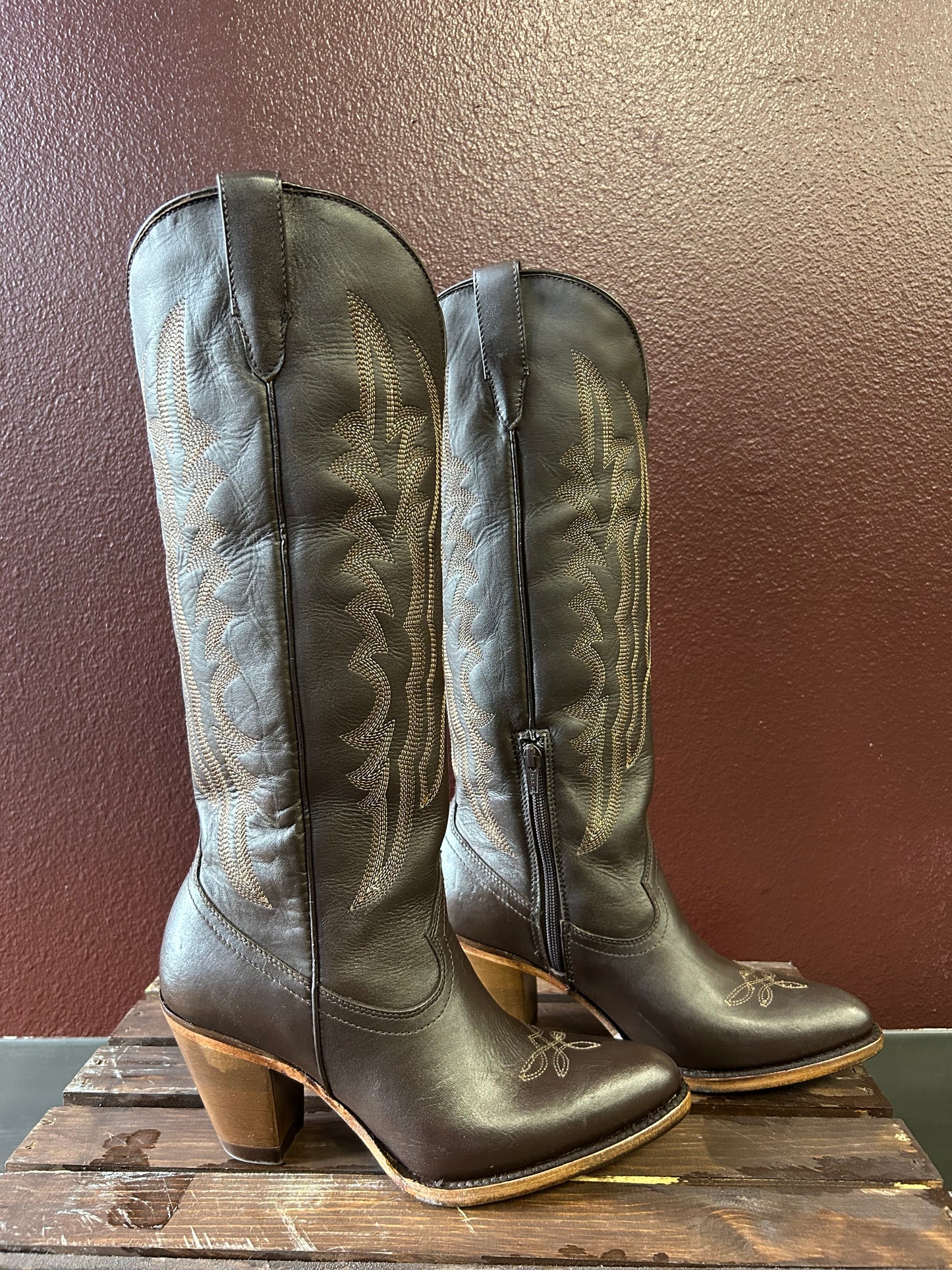 Destiny Brown Knee High Snip Toe Boot