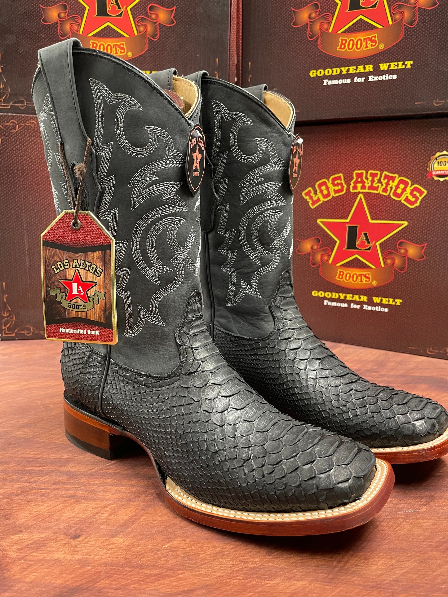 Los Altos Suede Black Genuine Python Boot