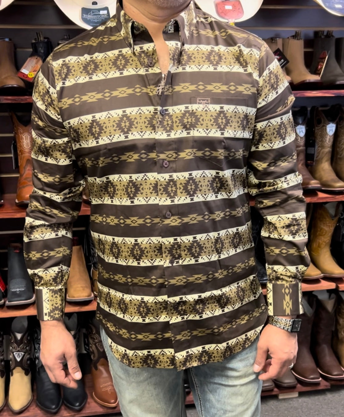 Brown Aztec Print Dress Shirt