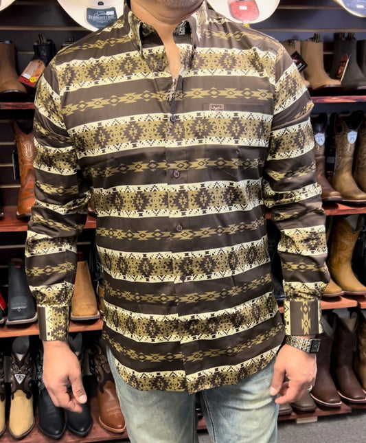 Brown Aztec Print Long Sleeve Shirt