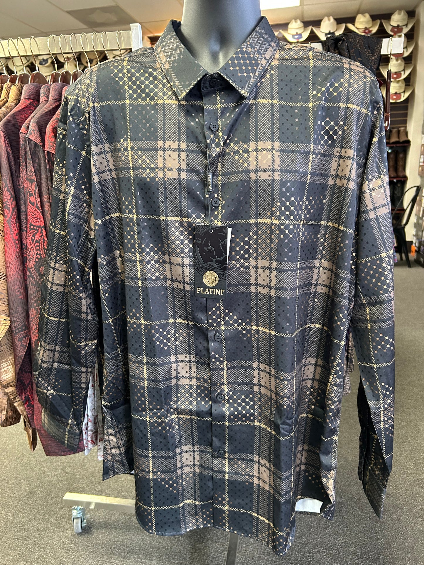 Black and Gold Checkered Dress Shirt