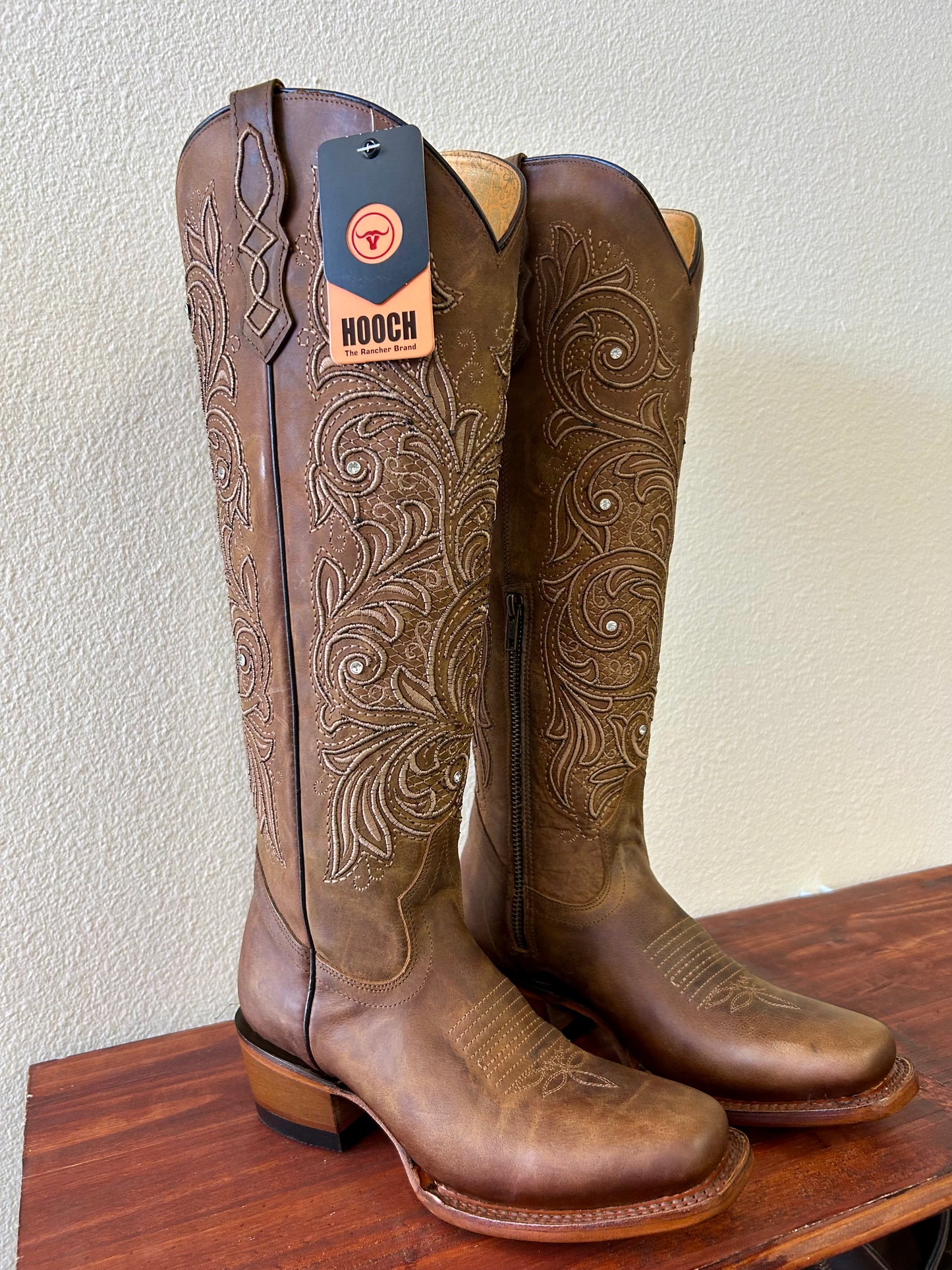 Cognac Brown Tall Square Toe Boot