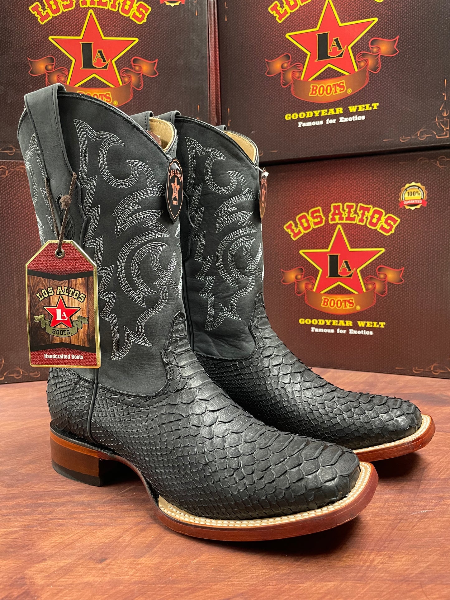Los Altos Suede Black Genuine Python Boot